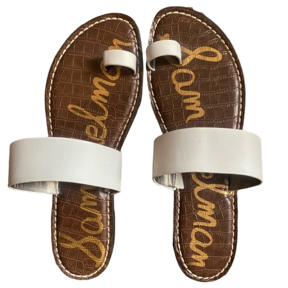 Sam Edelman Gorgene White Leather Slide Sandals Toe Ring Womens Size 8.5